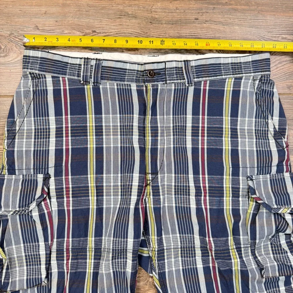 Polo Ralph Lauren Mens Size 42 Cargo Shorts Navy Blue Plaid Cotton Utility